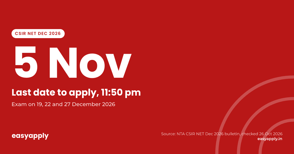 CSIR NET December 2026: last date to apply is 5 November, 11:50 pm