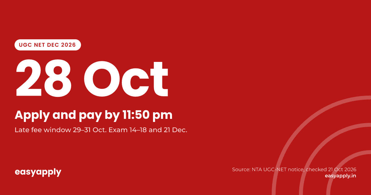 UGC NET December 2026: last day to apply is 28 October, 11:50 pm