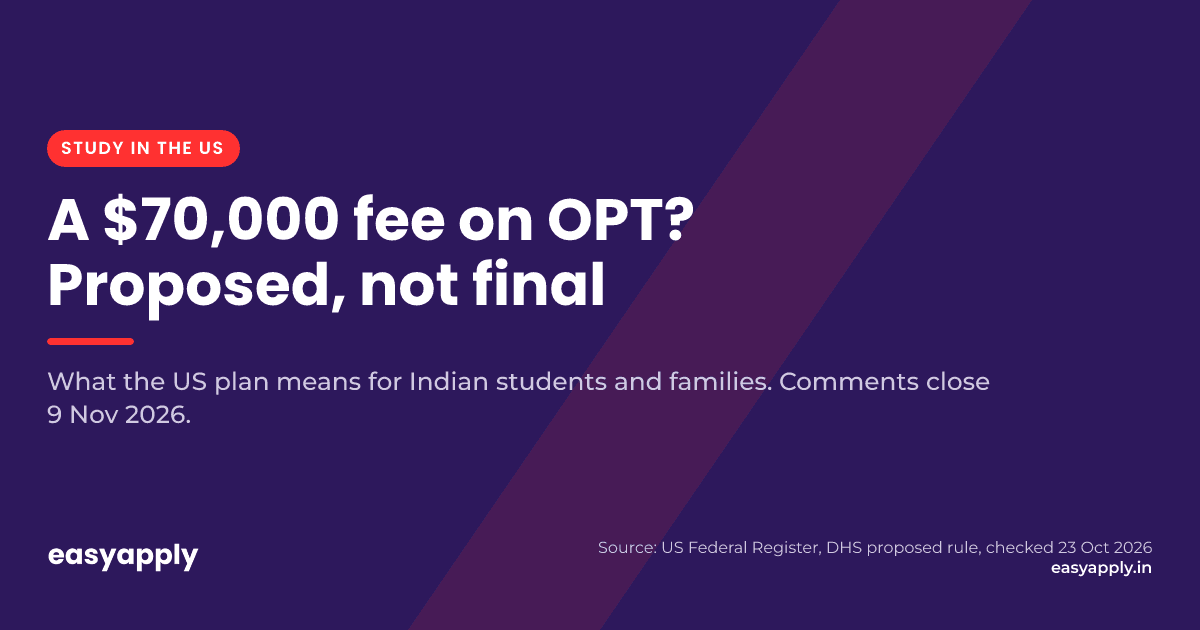 Proposed, not final: the US plans a $70,000 fee for a student's first OPT work permit. Public comments close 9 November 2026