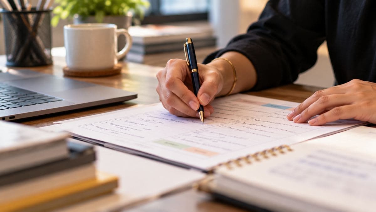 Hands ticking off items on a checklist
