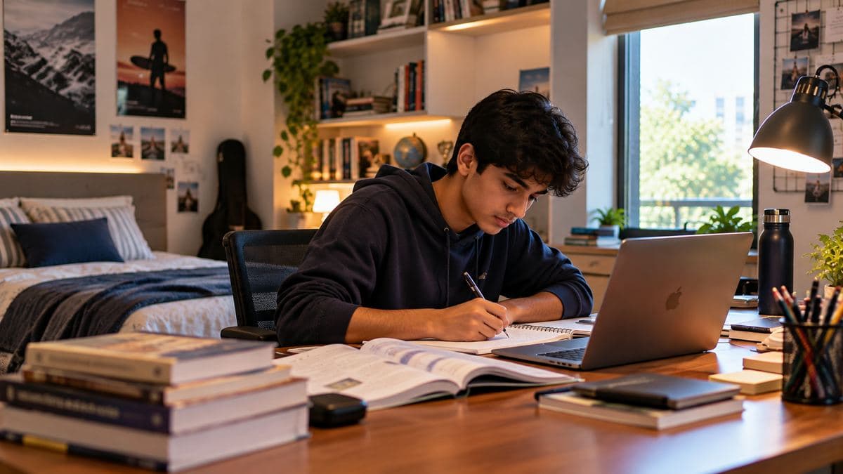 A student working on a project at his desk