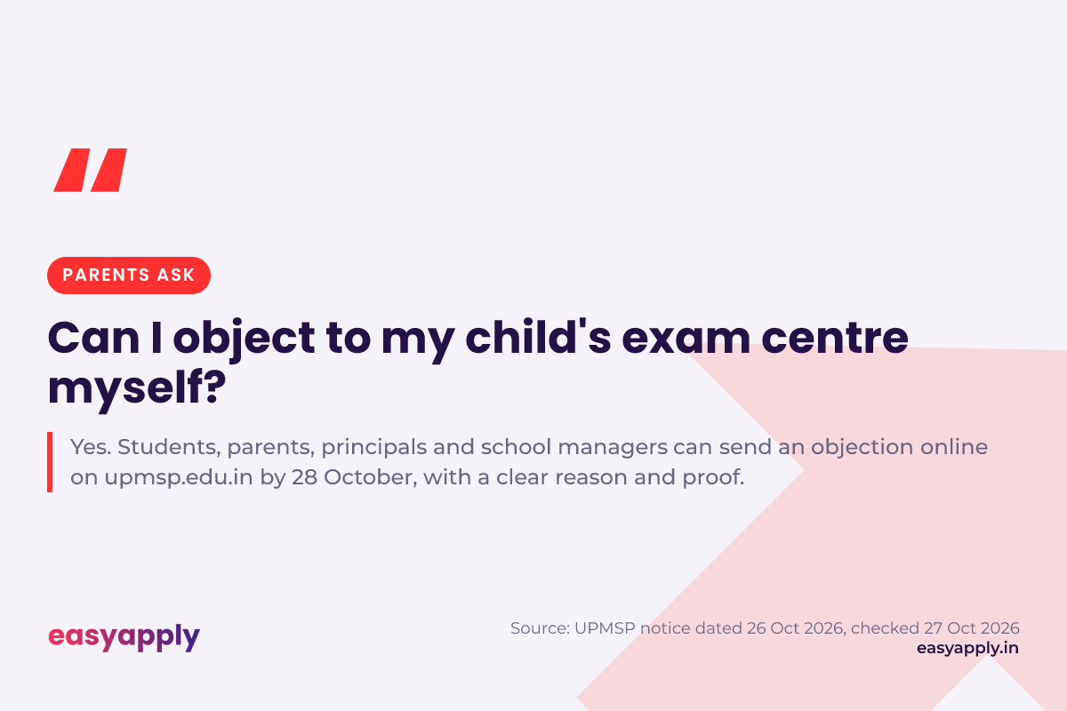 Can a parent object to a UP Board exam centre? Yes. Students, parents, principals and school managers can, online, by 28 October 2026